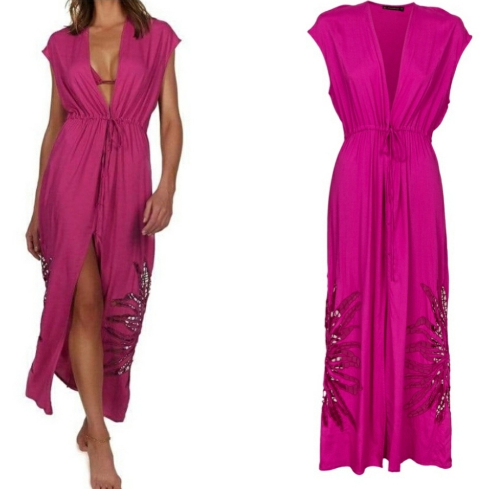 Vix Paula Hermanny Broderie anglaise voile maxi coverup dress Embroidered
